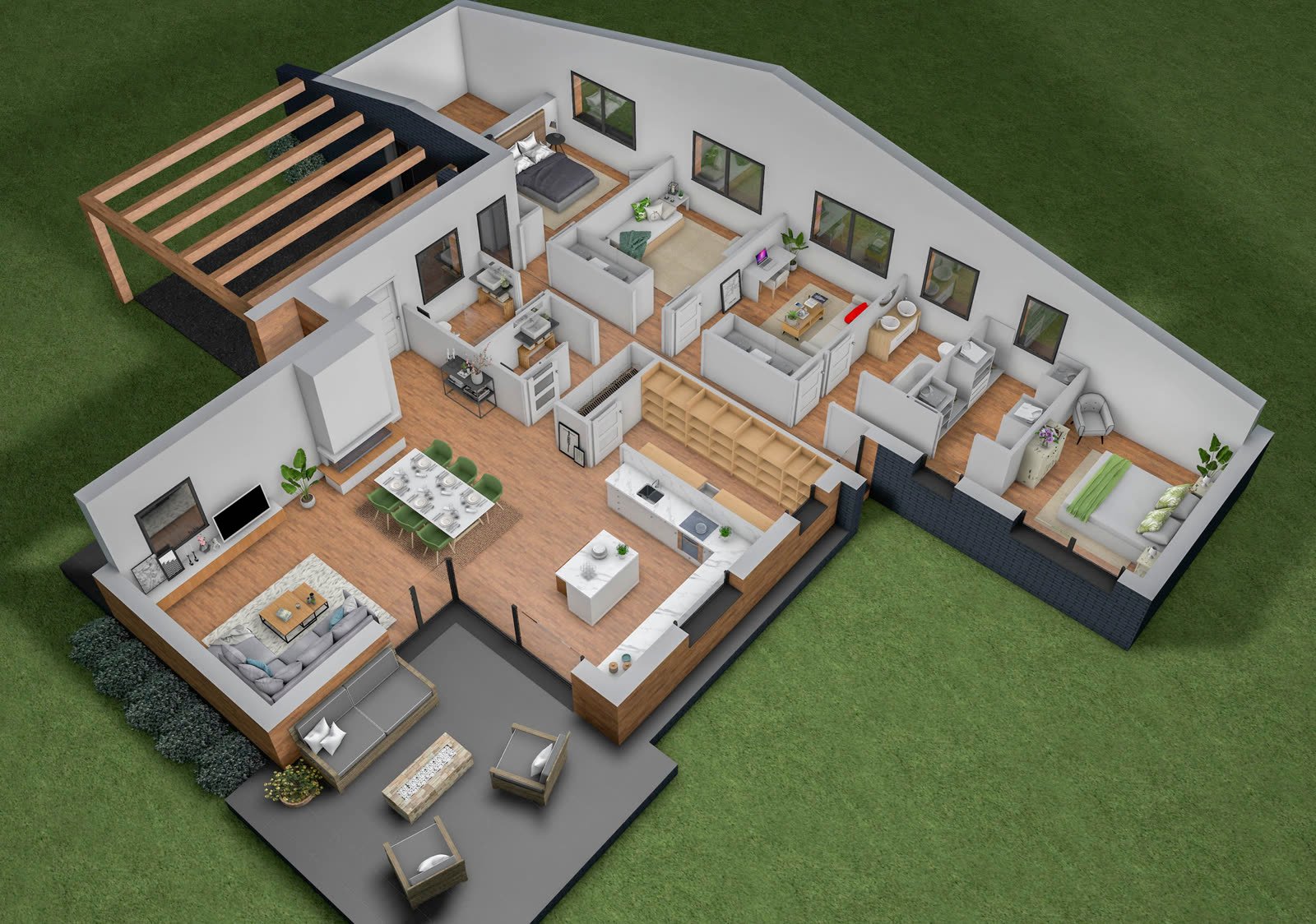 Axonometría interior de Casa Cabueñes