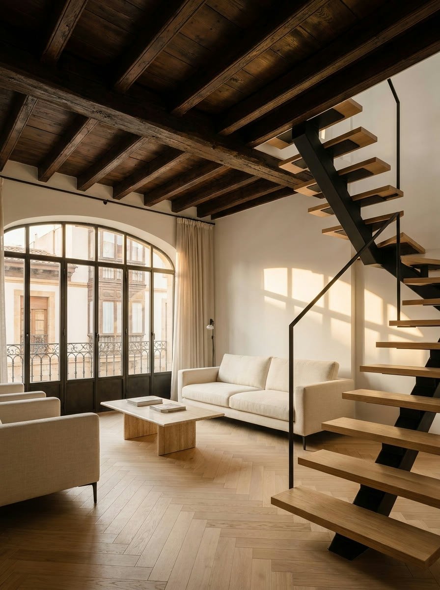 Interior rehabilitado en el casco antiguo de Oviedo